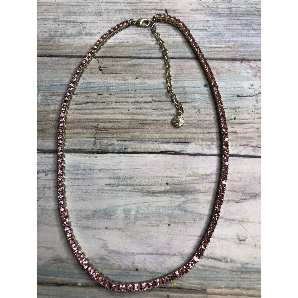 BaubleBar Bennet Statement Necklace 19" Pink Faceted Crystals Gold Tone
